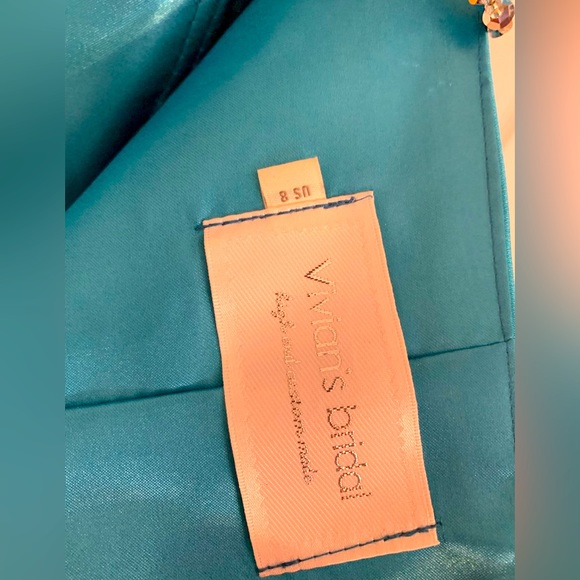 Long formal blue with gem accent gown - Picture 5 of 5